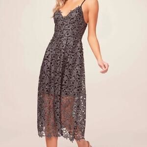 ASTR The Label Black Dress Lace Midi  Style ALD 42049 Size M Holiday Party